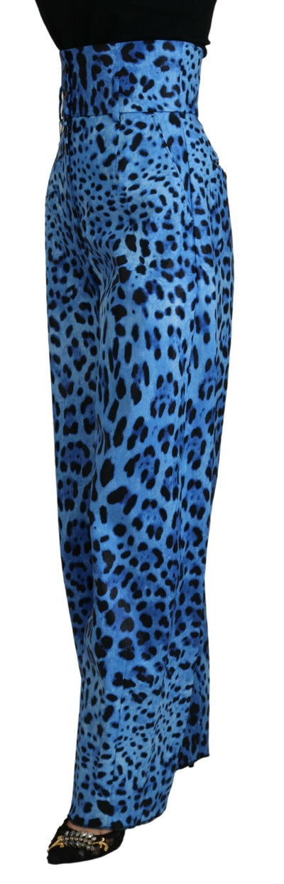 Blue Leopard Print High Waist Pants