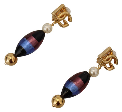 Gold Plated Brass Glass Design Dangling Earrings