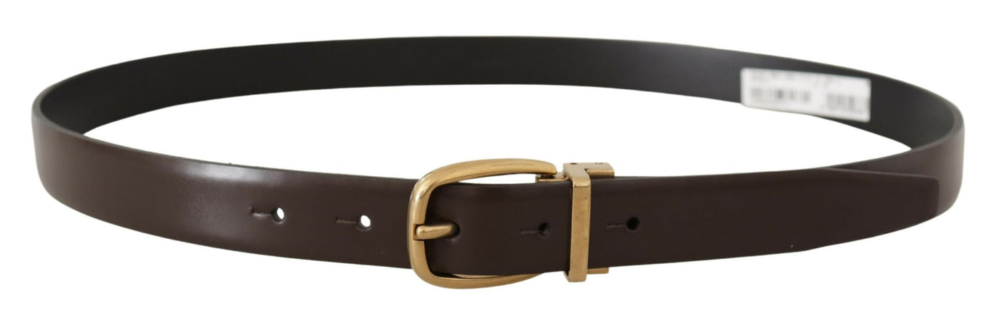 Brown Calf Leather Gold Tone Metal Buckle Belt