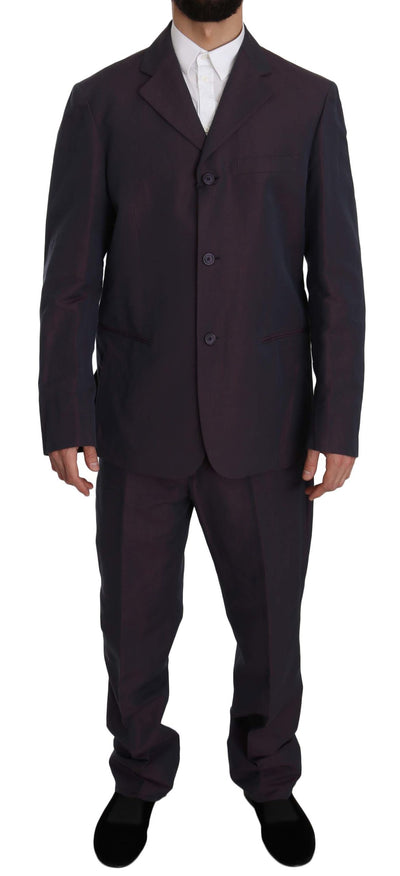 Purple Solid Two Piece 3 Button Linen Suit