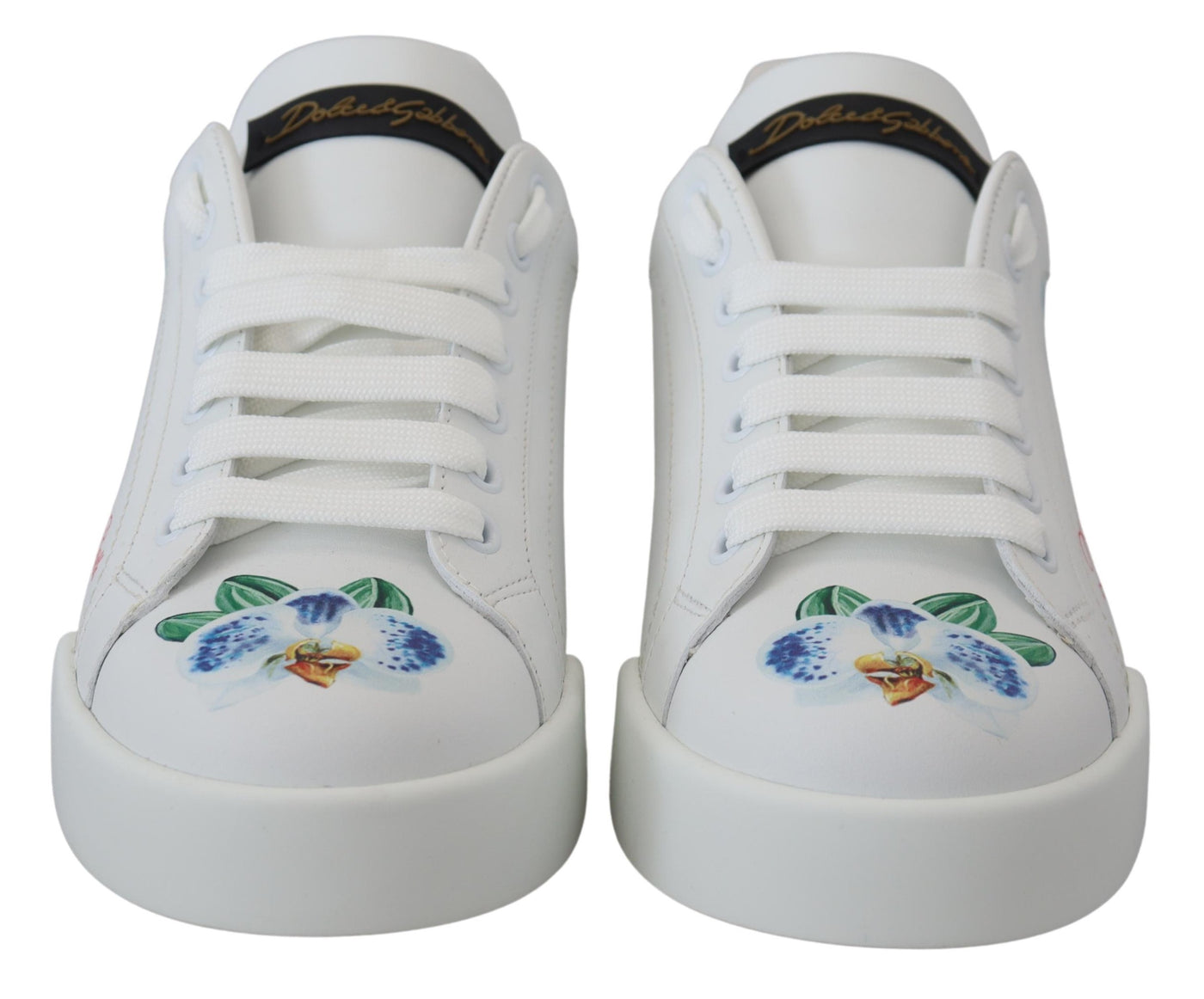 White Leather Roses Floral Sneakers Shoes