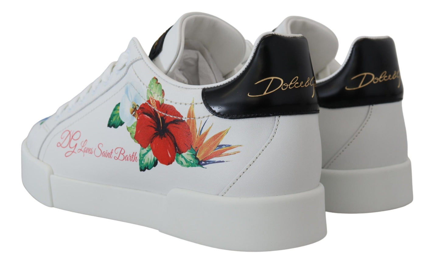 White Leather Roses Floral Sneakers Shoes