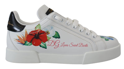 White Leather Roses Floral Sneakers Shoes