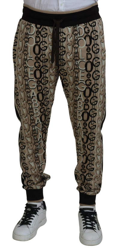 Beige Logo Print Cotton Jogger Pants