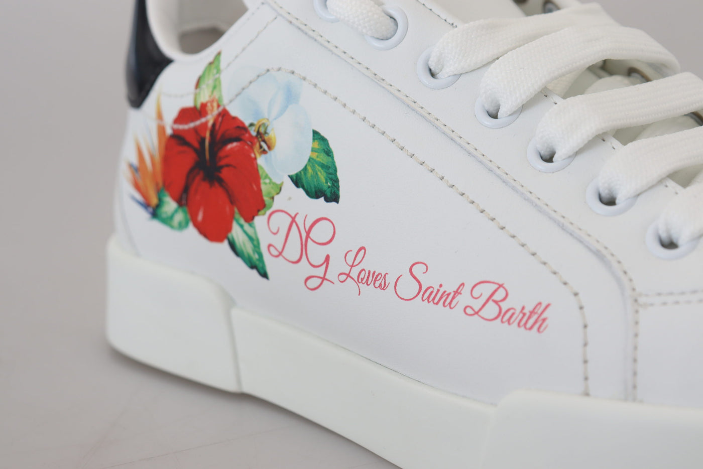 White Leather Roses Floral Sneakers Shoes