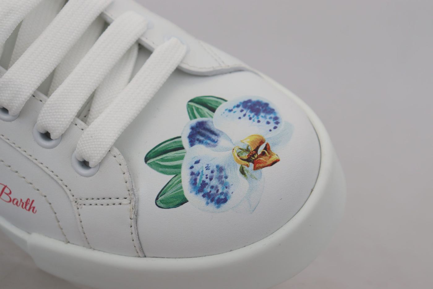 White Leather Roses Floral Sneakers Shoes