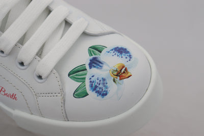 White Leather Roses Floral Sneakers Shoes