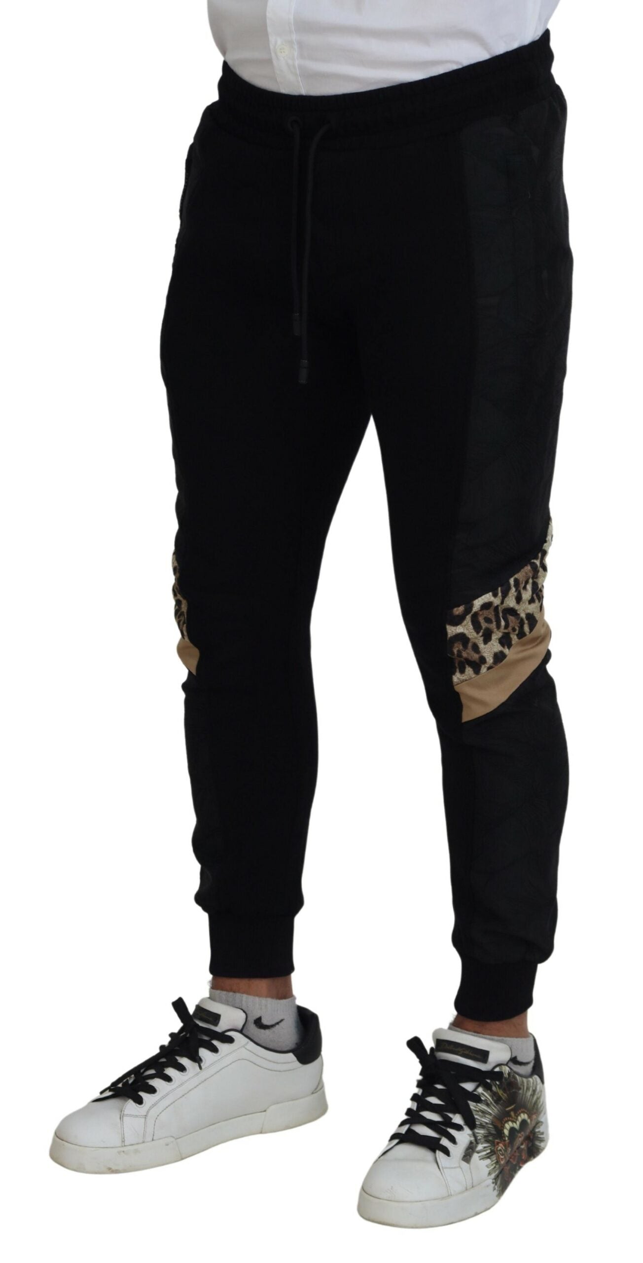 Black Polyester Skinny Jogger Men Pants