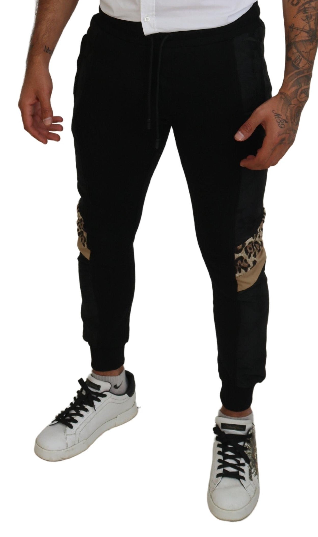 Black Polyester Skinny Jogger Men Pants