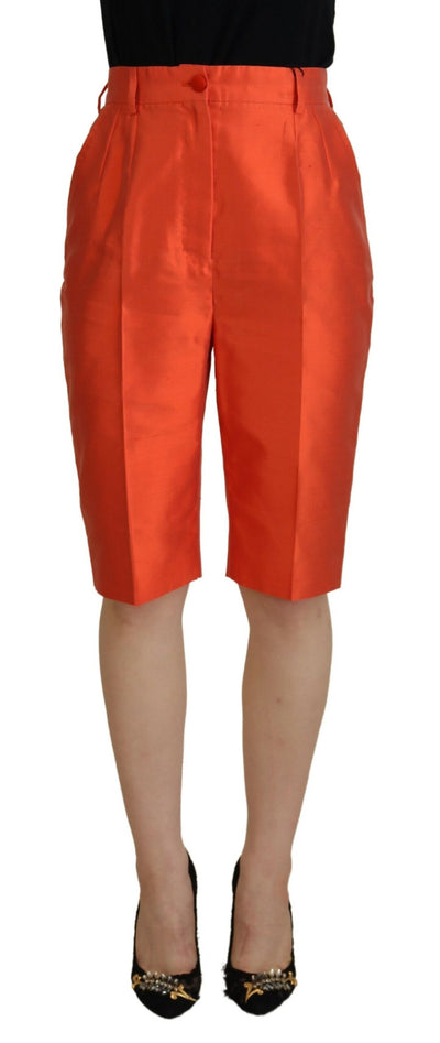 Orange Silk High Waist Cropped Pants