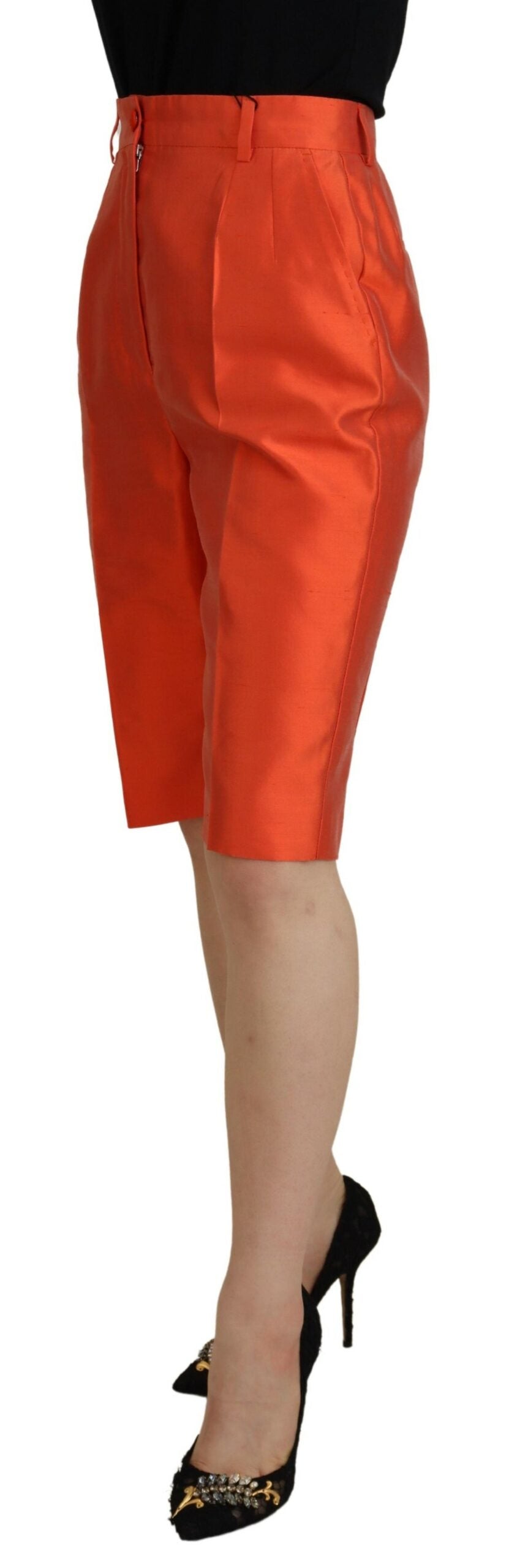 Orange Silk High Waist Cropped Pants