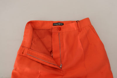 Orange Silk High Waist Cropped Pants