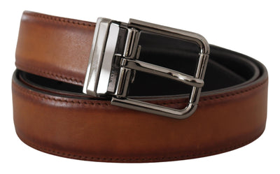 Brown Leather Solid Classic Silver Metal Buckle Belt