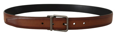 Brown Leather Solid Classic Silver Metal Buckle Belt