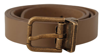 Brown Solid Leather Brass Buckle Classic Belt