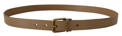 Brown Solid Leather Brass Buckle Classic Belt