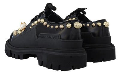 Black Leather Trekking Derby Embellished Shoes