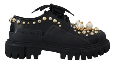 Black Leather Trekking Derby Embellished Shoes