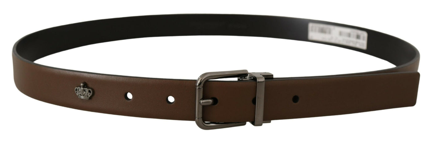 Brown Leather Classic Metal Logo Buckle Belt