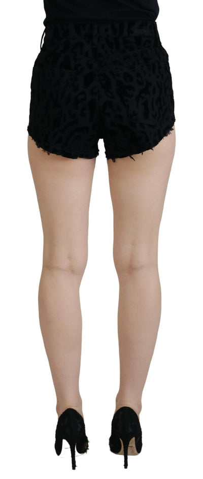 Black Denim Cotton Stretch Hot Pants Shorts