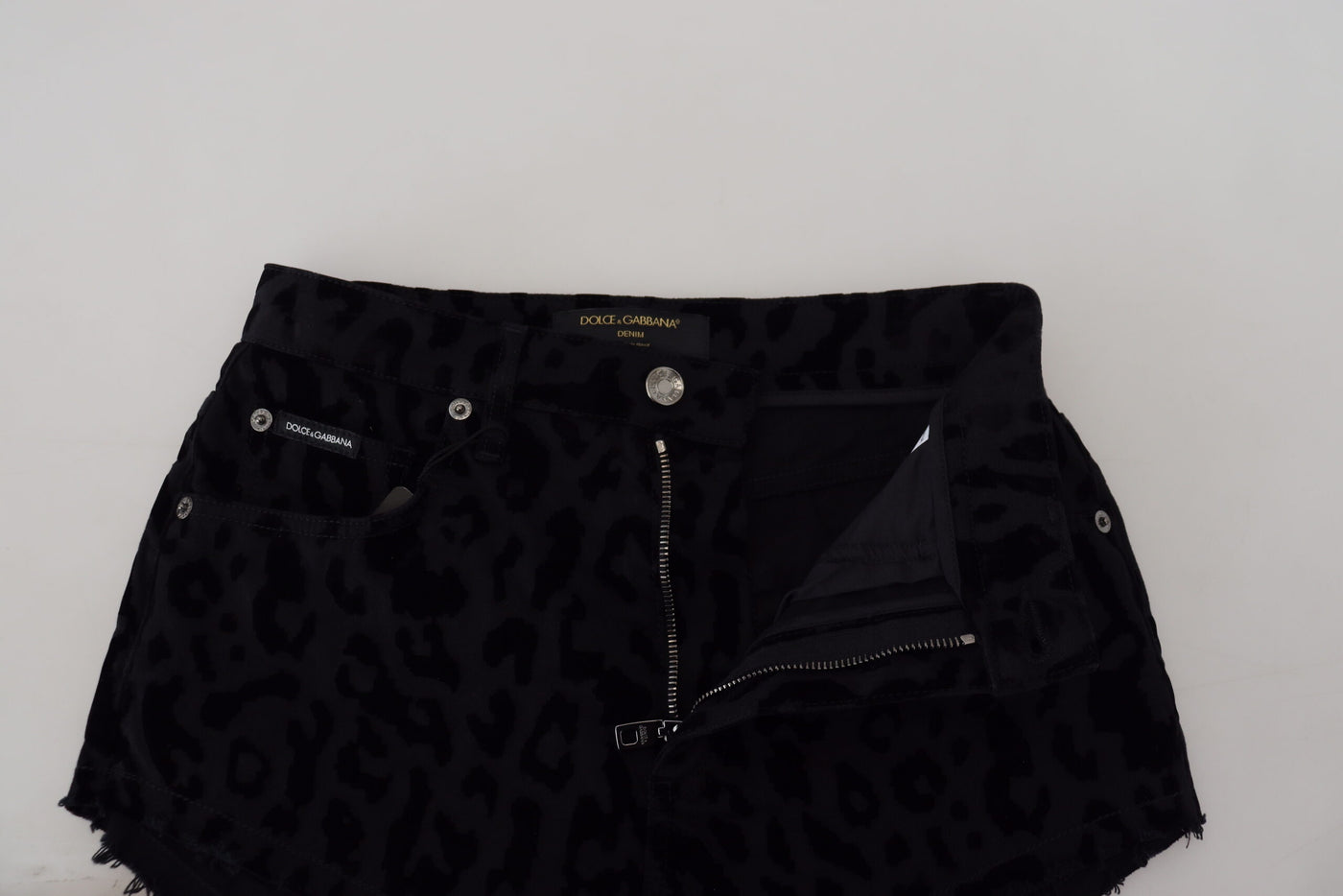 Black Denim Cotton Stretch Hot Pants Shorts