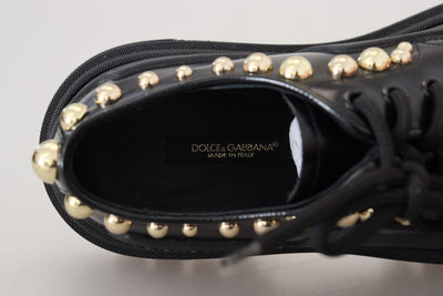 Black Leather Trekking Derby Embellished Shoes