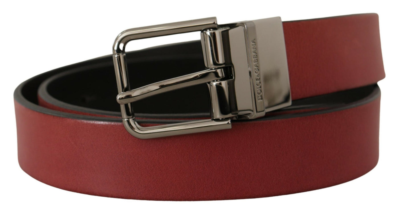 Maroon Solid Leather Silver Metal Logo Buckle Belt