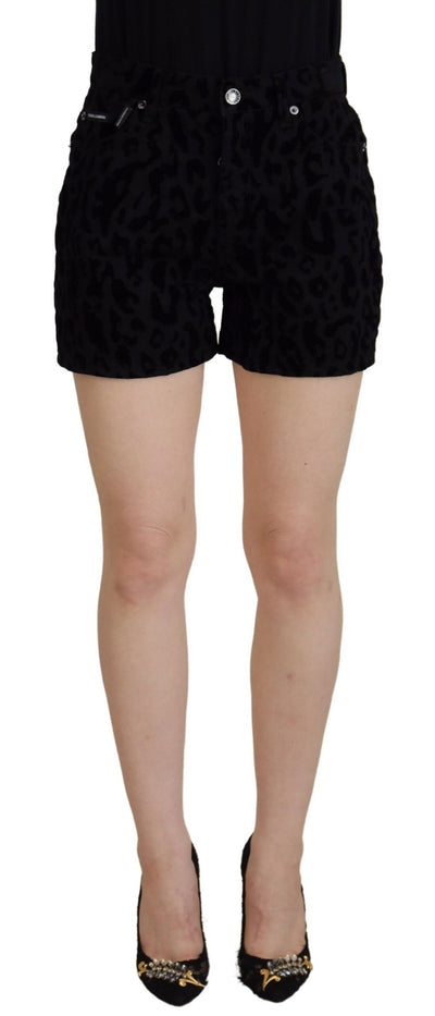 Black Denim Cotton Stretch Hot Pants Shorts