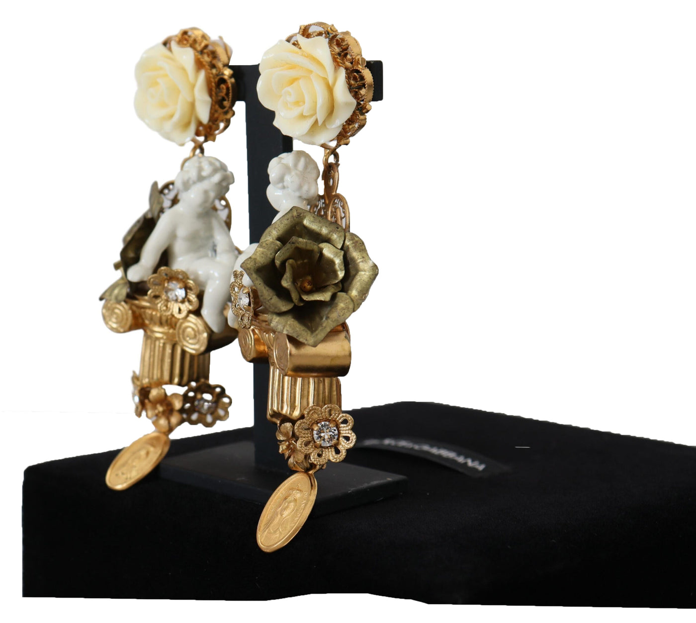 Gold Plated Brass Cherub Angel Dangling Earrings