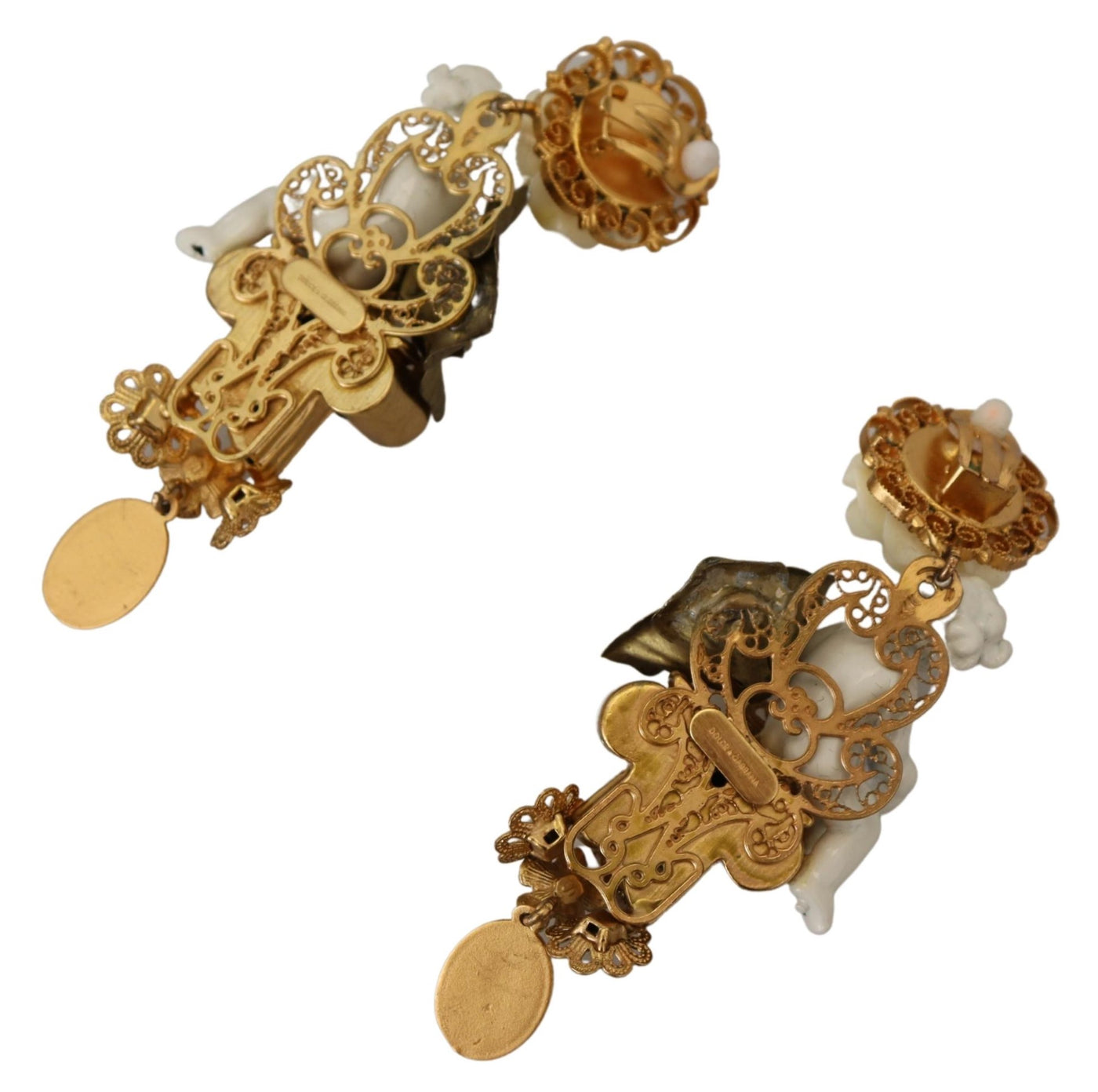 Gold Plated Brass Cherub Angel Dangling Earrings