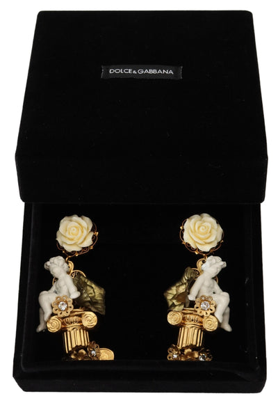 Gold Plated Brass Cherub Angel Dangling Earrings