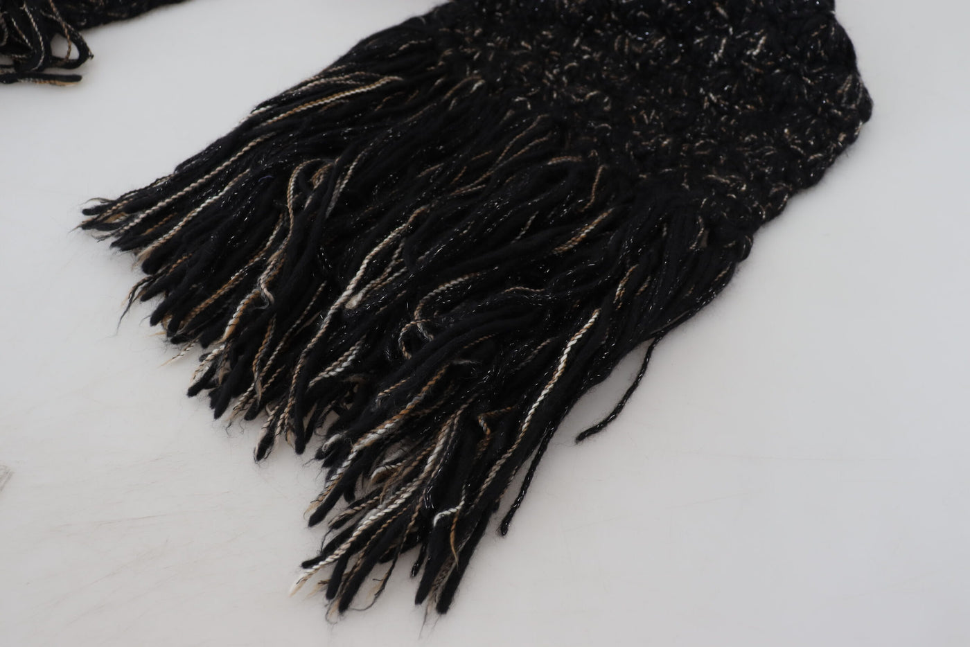 Black Wool Knitted Wrap Foulard Fringe Scarf