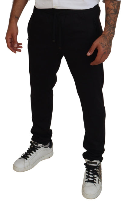 Black Wool Blend Men Jogger Sweatpants Pants