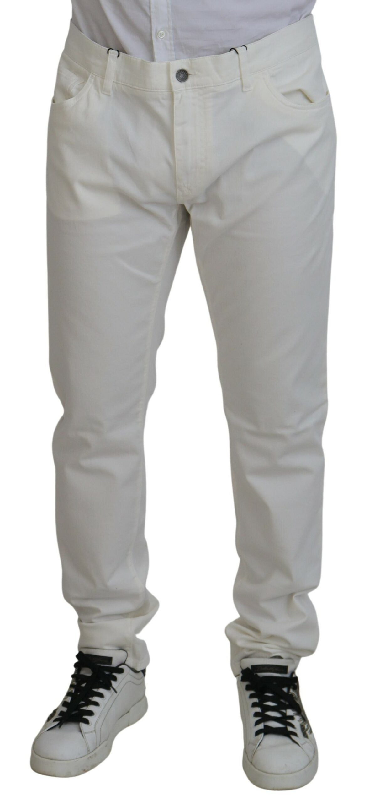 White Cotton Stretch Classic Men Denim Jeans