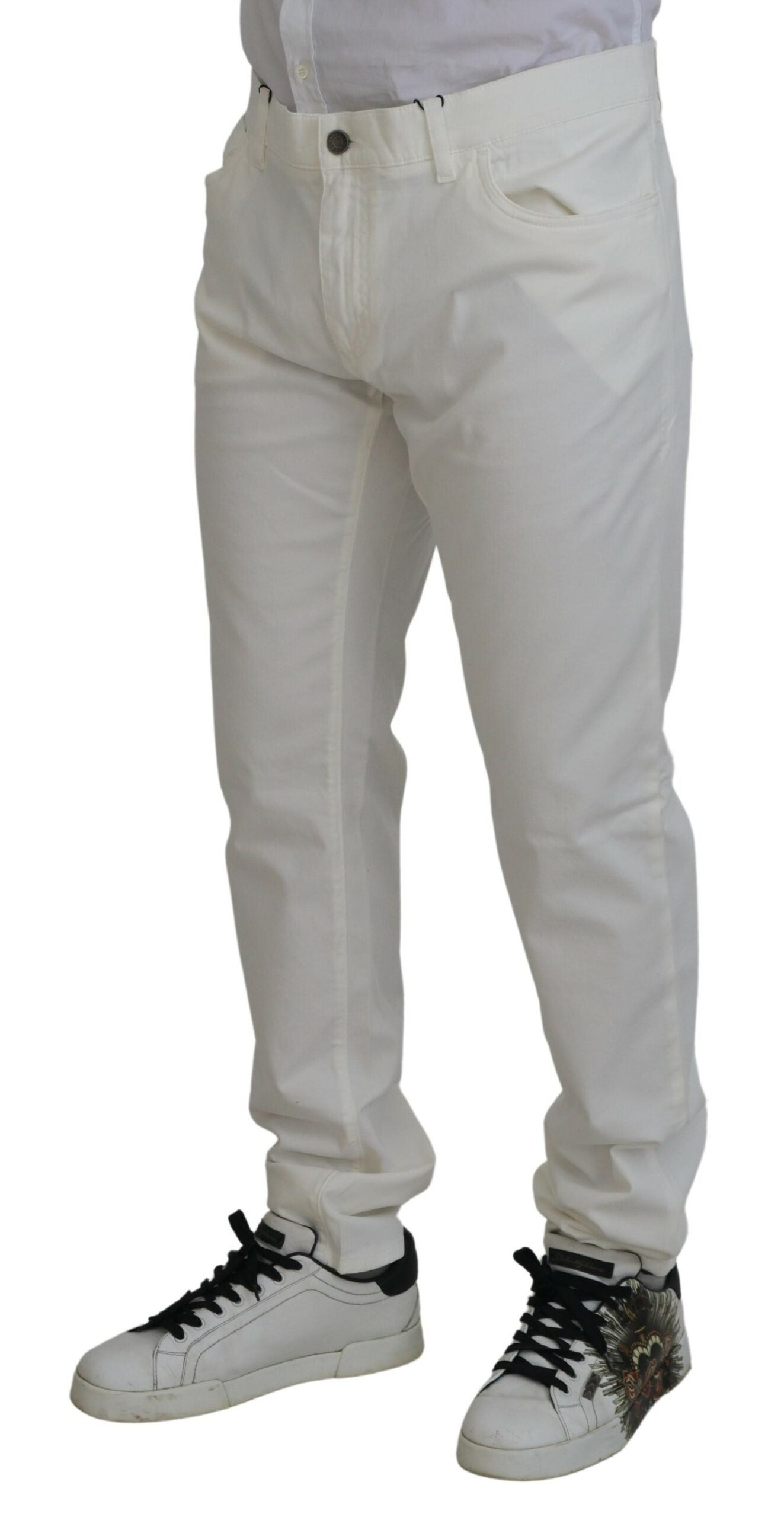 White Cotton Stretch Classic Men Denim Jeans