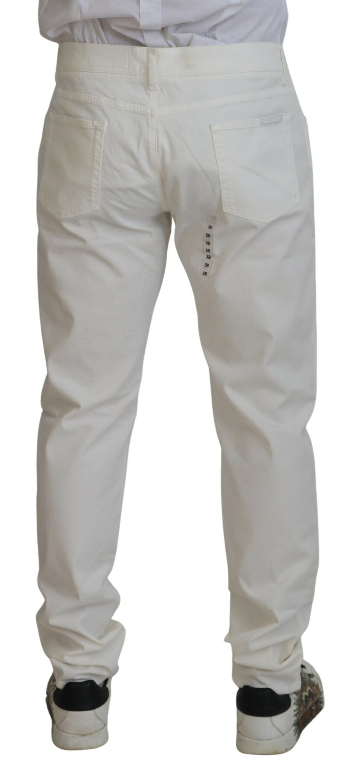 White Cotton Stretch Classic Men Denim Jeans