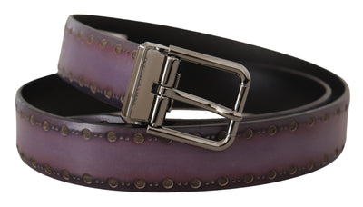 Violet Perforated Leather Silver Metal Buckle Belt