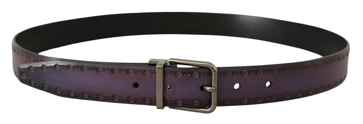 Violet Perforated Leather Silver Metal Buckle Belt