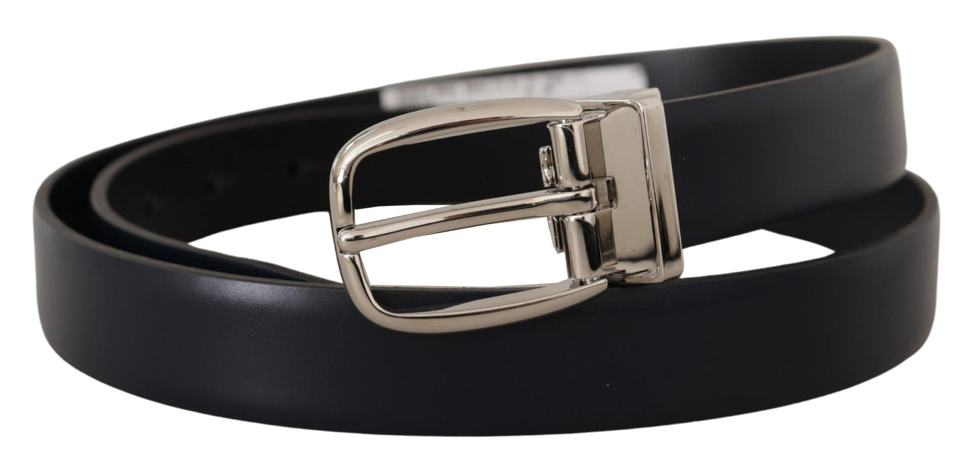 Black Leather Formal Silver Metal Buckle Belt