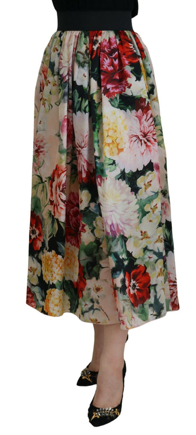 Multicolor Floral Silk High Waist Aline Skirt