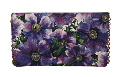 Purple Floral Leather Crystal Clutch Leather Purse