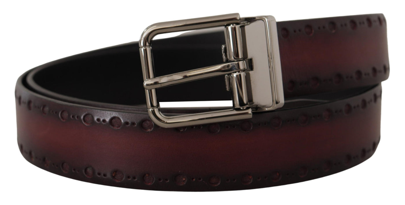 Brown Leather Perforated Metal Buckle Belt