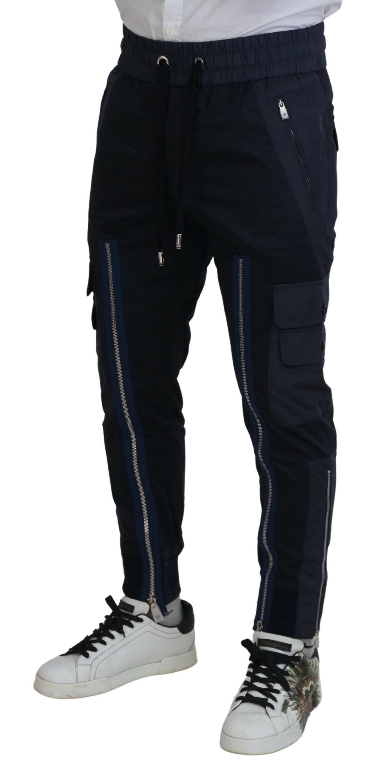 Dark Blue Cotton Zipper Jogger Pants