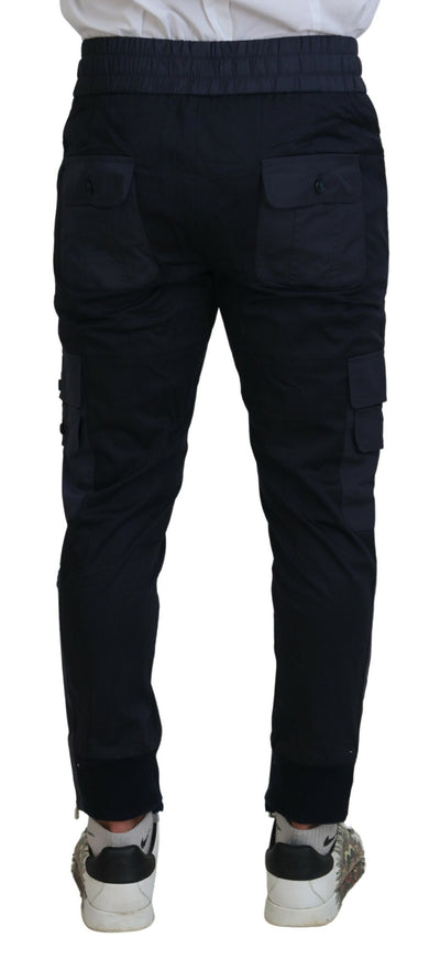 Dark Blue Cotton Zipper Jogger Pants