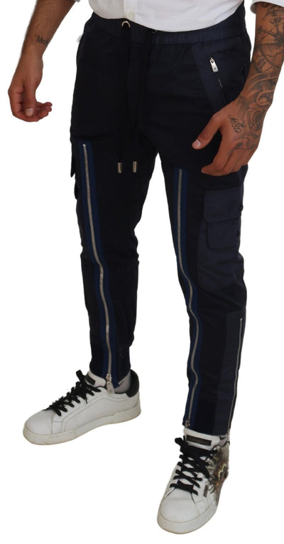 Dark Blue Cotton Zipper Jogger Pants