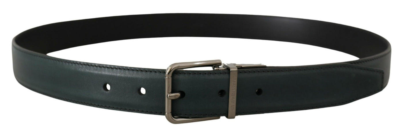 Green Leather Silver Metal Buckle Belt