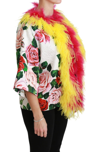 White Floral Coat Capte Fur Roses Jacket