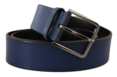 Blue Calf Leather Silver Metal Buckle Classic Belt