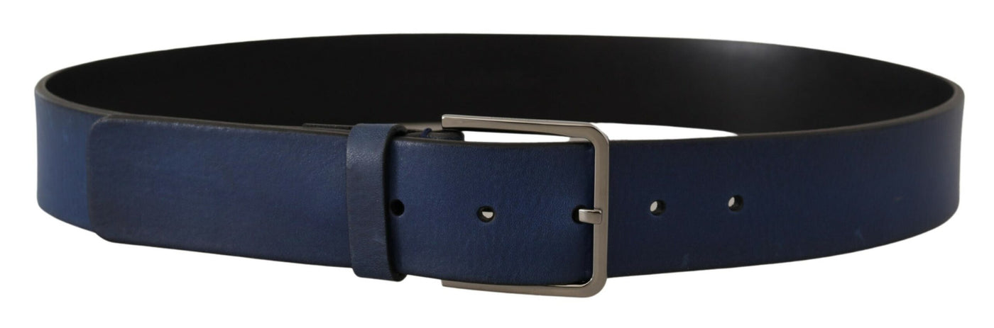 Blue Calf Leather Silver Metal Buckle Classic Belt