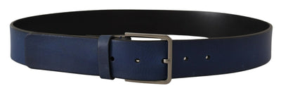 Blue Calf Leather Silver Metal Buckle Classic Belt